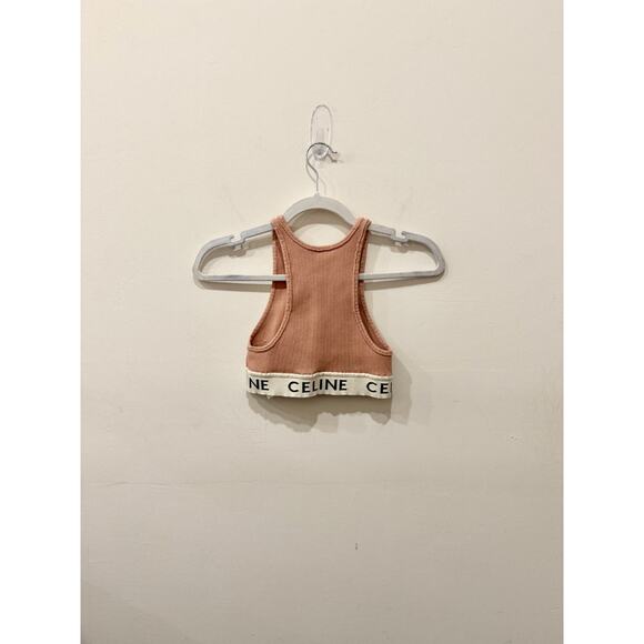 Celine Ribbed Logo Print Racerback Cropped Sports Bra Blush Pink Women's Size XS - Picture 4 of 7